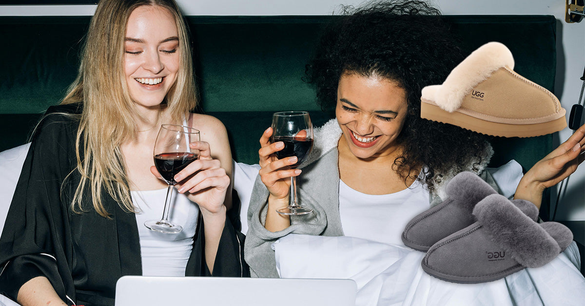 friends enjoying their cosy night in with UGG slippers