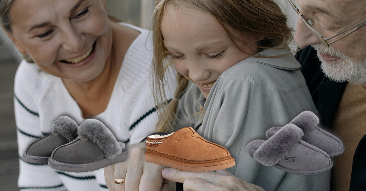 grand parents bonding with their grandchild and their favourite UGGs