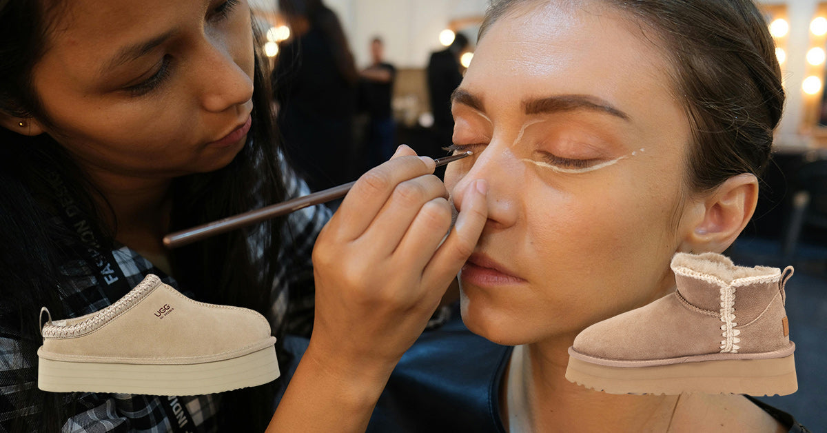 make up artist doing work while wearing UGGs