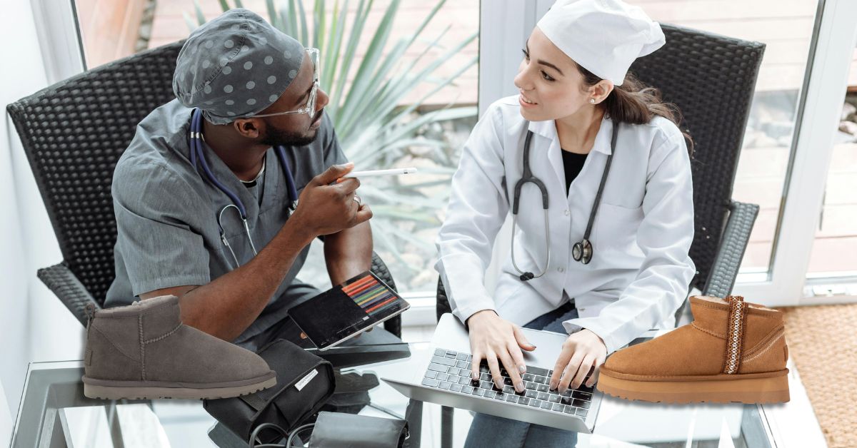 nurse and doctor wearing UGG boots while on duty