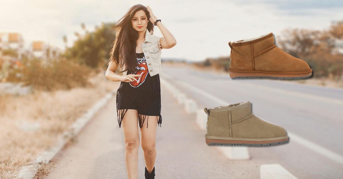 petite woman looking chic with Classic Mini UGG boots