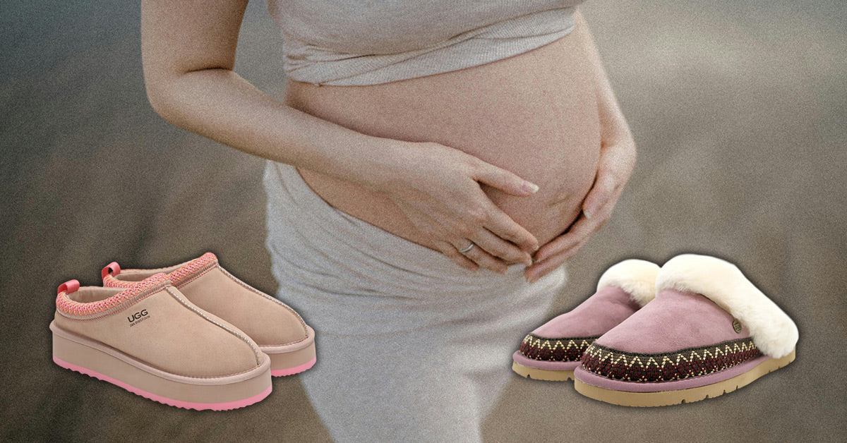 pregnant woman with her favourite UGG slippers