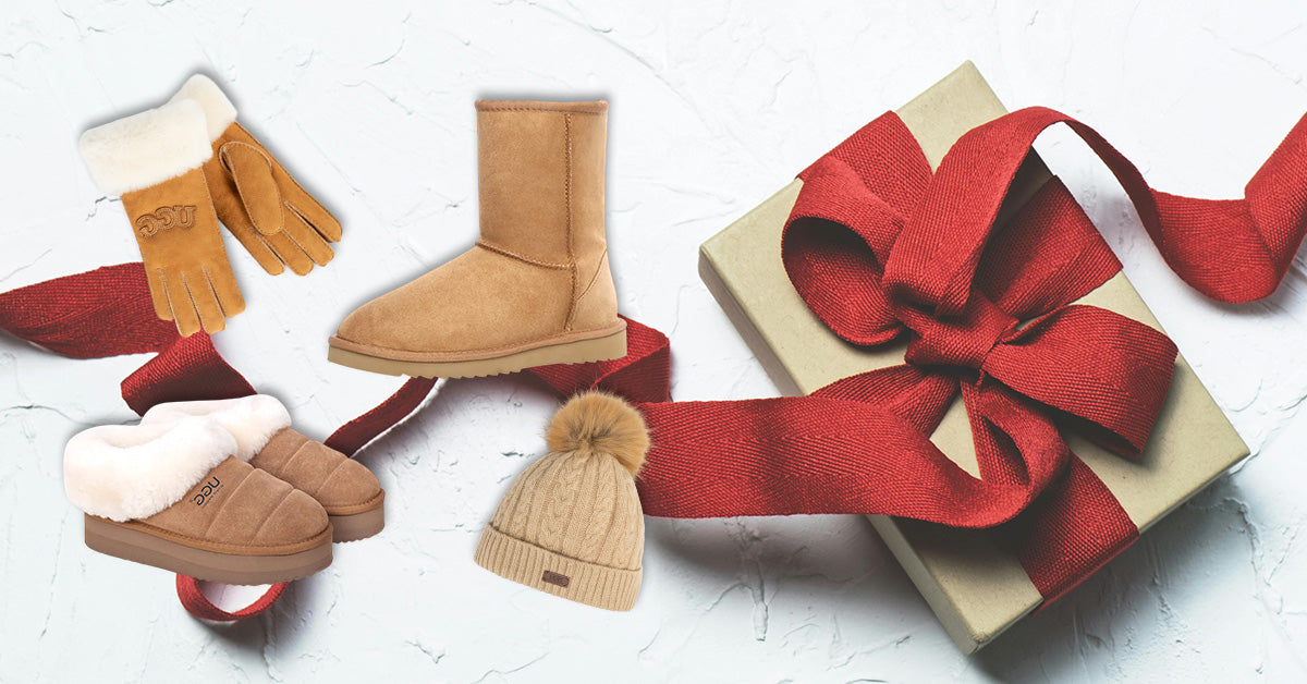 winter items as perfect gift box with UGGs