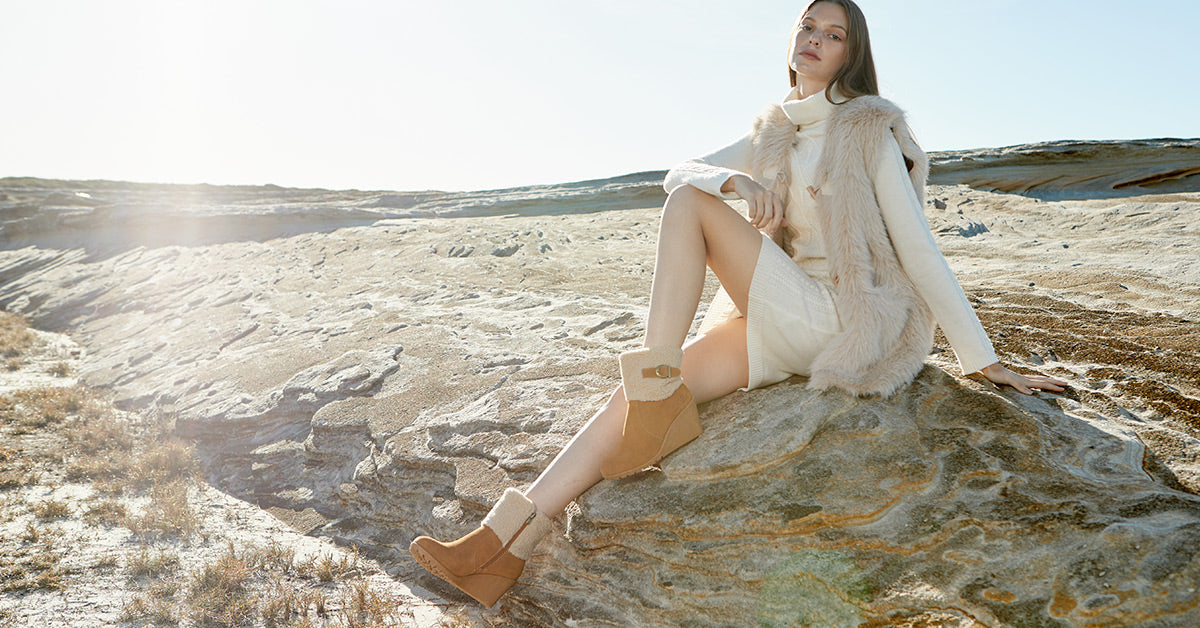 woman outdoors with good posture while wearing UGG boots