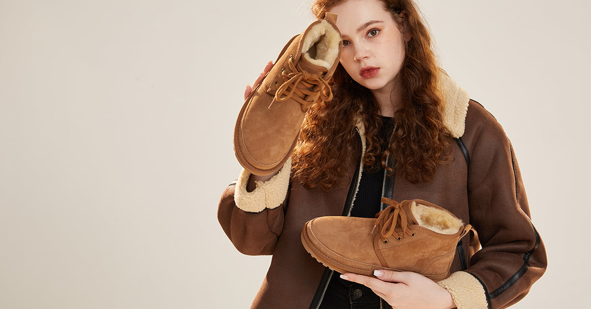 woman showing her UGGs that don't make her feet sweat