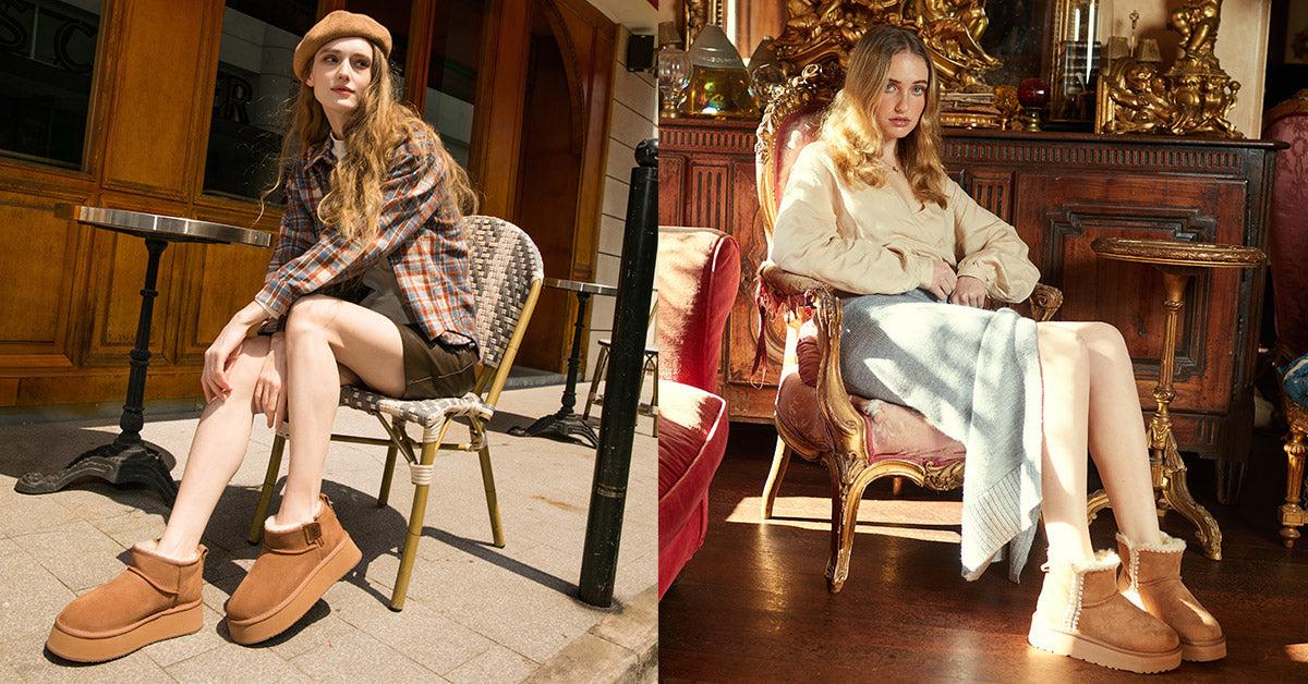 women showing how they wear their skirt with UGG platforms