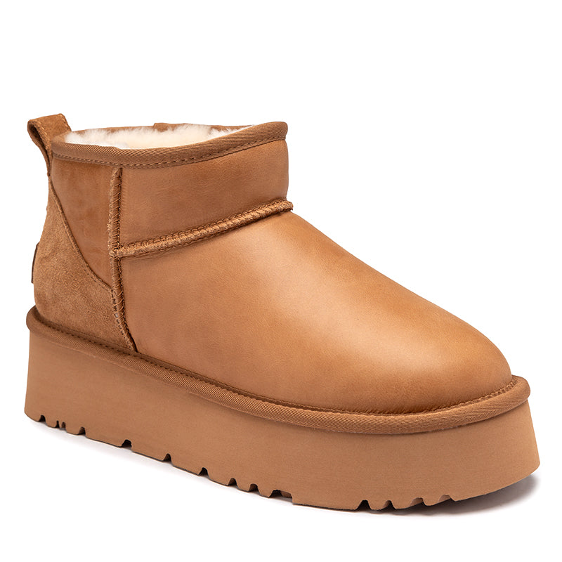 Platform Mini Oiled Leather Ugg Boots