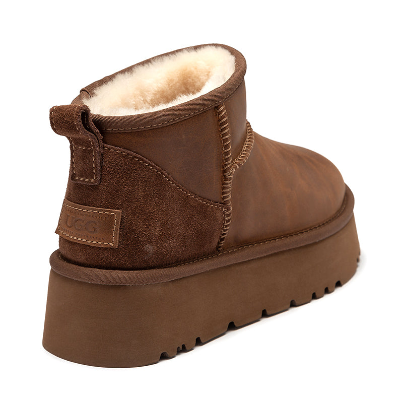 Platform Mini Oiled Leather Ugg Boots