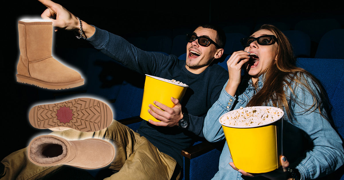 couple enjoying their movie date for valentines while feeling cosy with shoes UGG boots