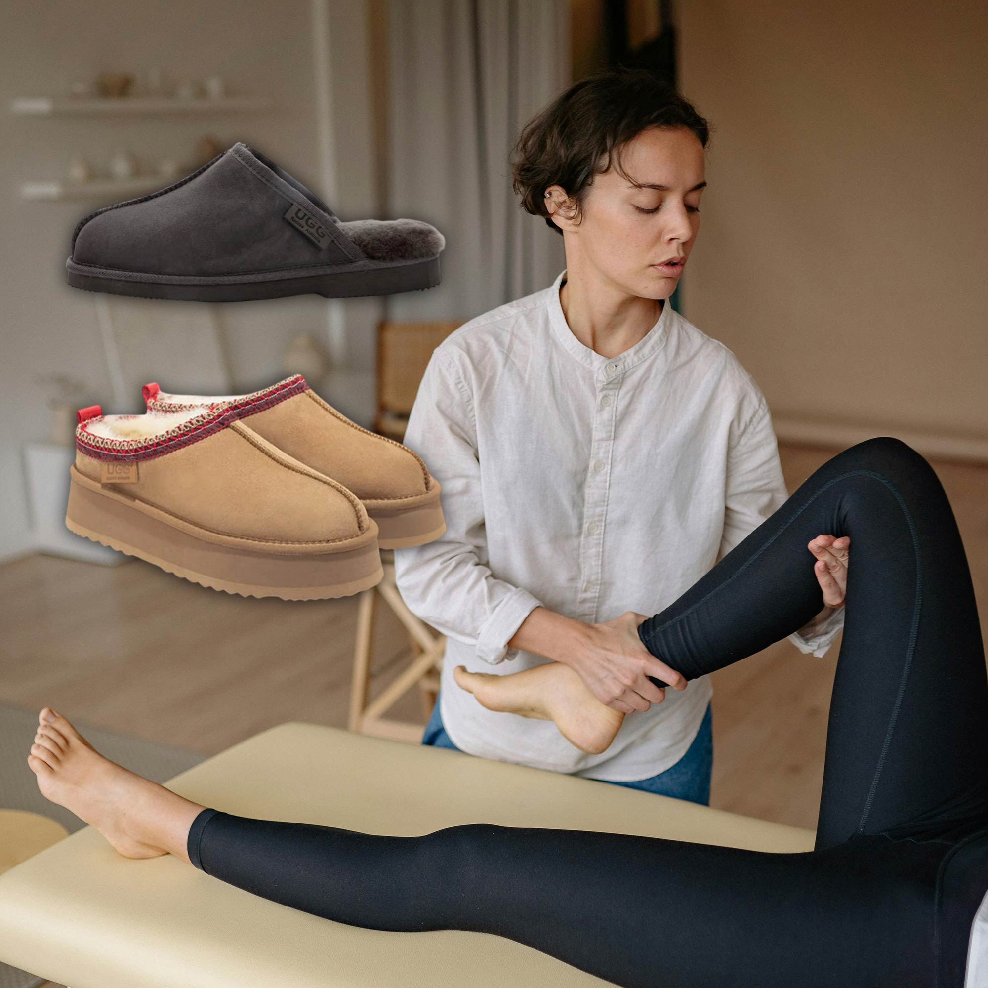 Woman doing a therapy while wearing UGG slippers