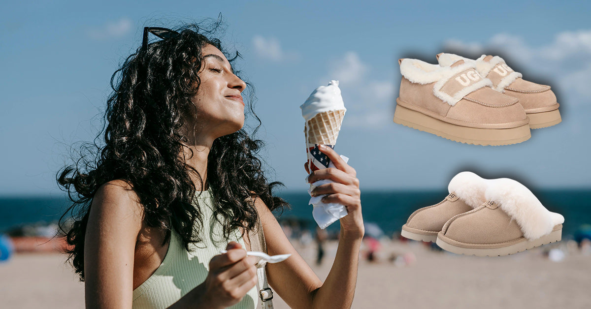 Woman having food trip in Australia with UGG Slippers