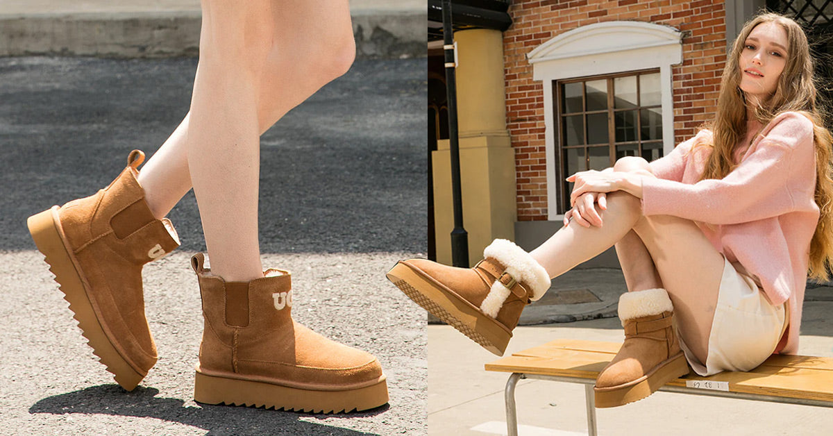 woman wearing the right height of UGG boots for her outfit