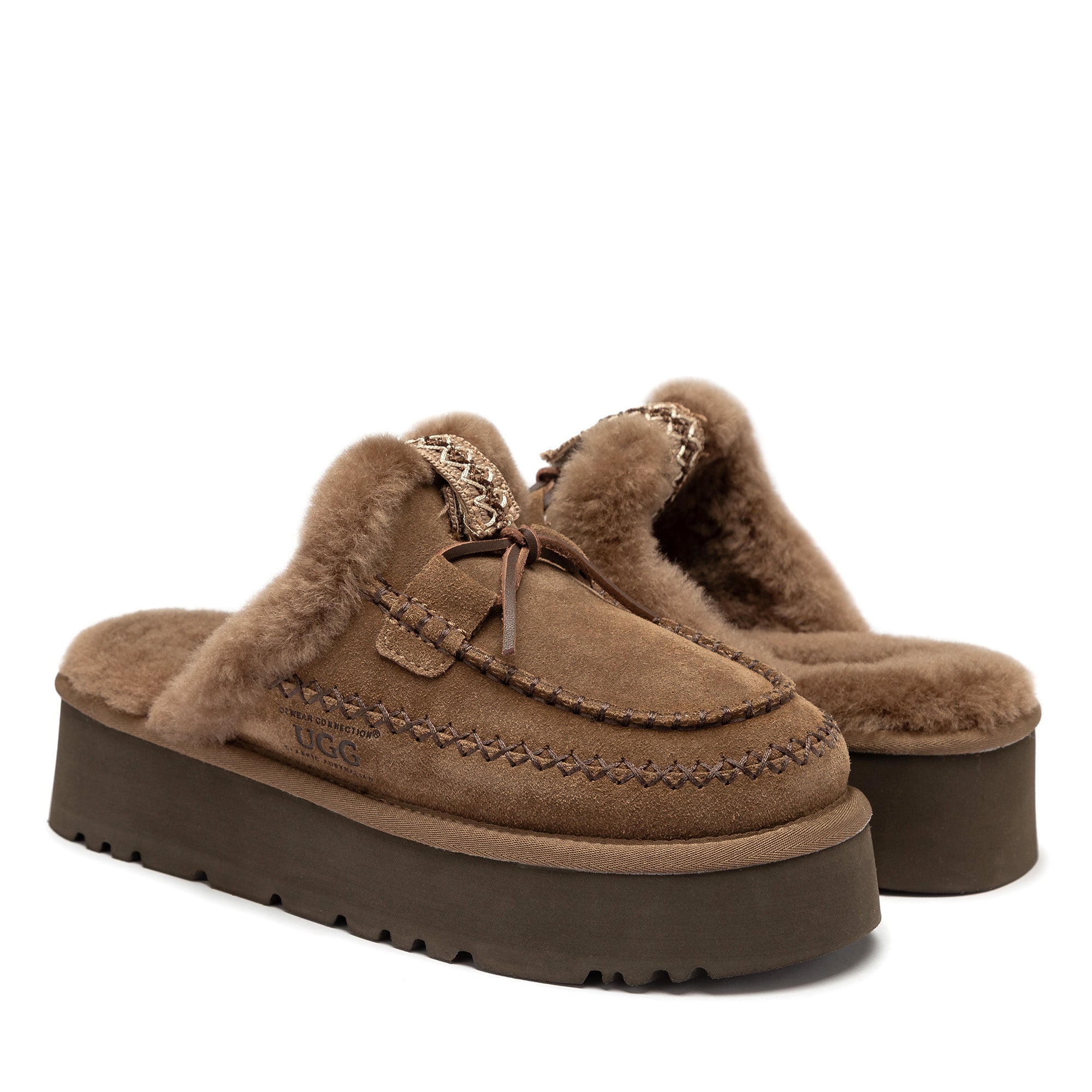 Lace Bow Platform Slippers