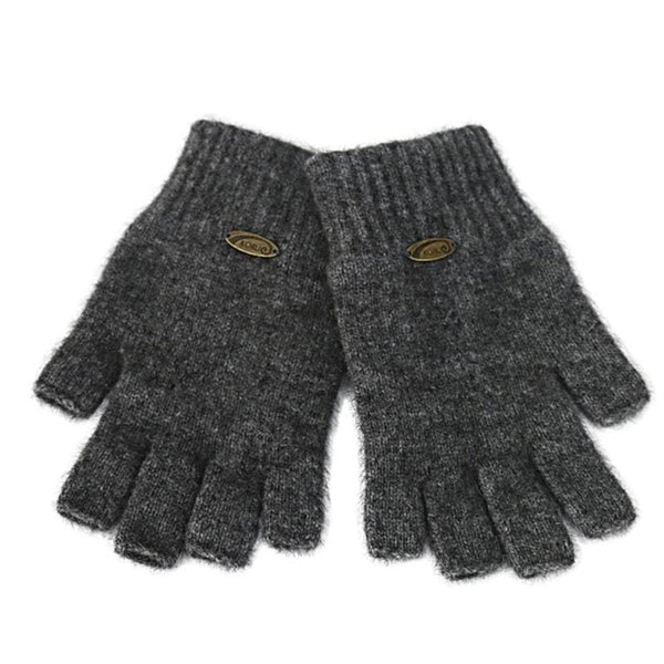 Knit Fingerless Gloves, Superfine Italian Merino Wool, Blue Grey, Large 