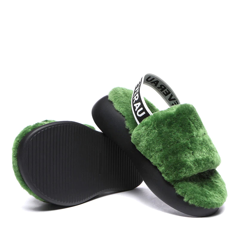 Green sales fluffy slippers